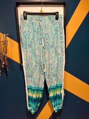 Green Dragon Aqua Crochet Boho Jogger Resort Pants NWOT